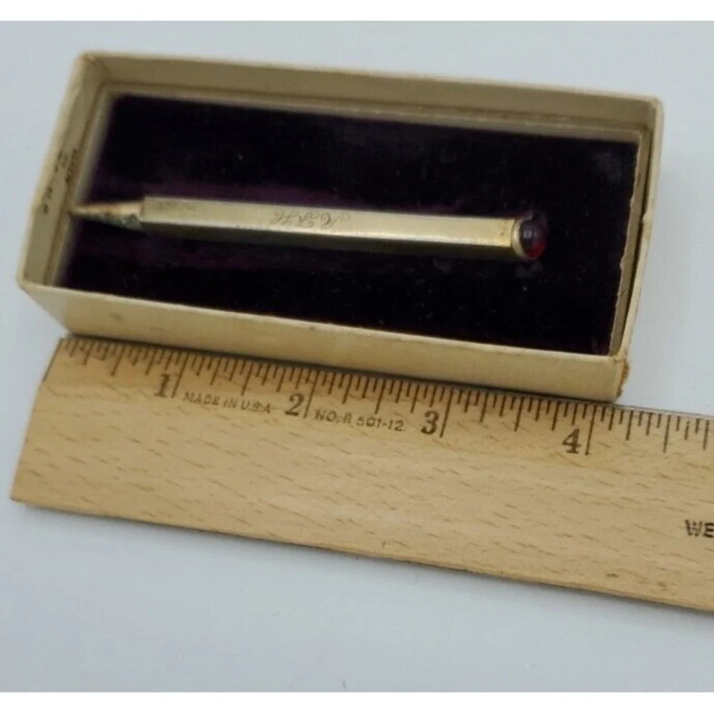 Mechanical Pencil Tie Clip Anson Red Stone Vintage with Original Box READ‎